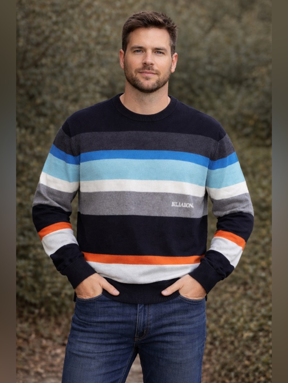 Billabong Striped Crewneck Sweater Men’s Large Coastal Surf Preppy Pullover